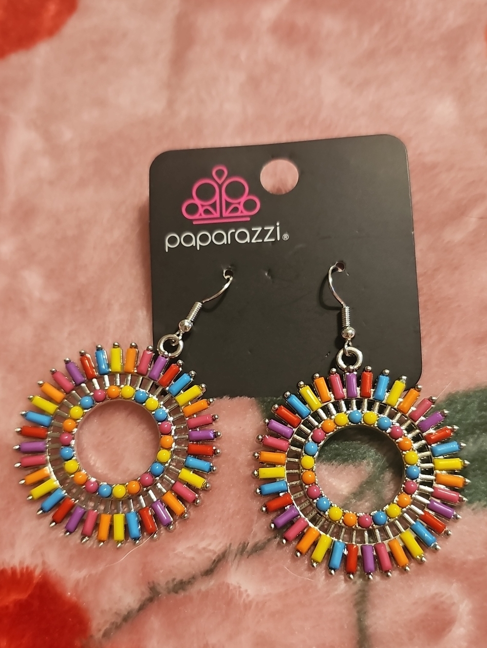 Paparazzi Multicolor Sunburst Hoop Earrings - Vibrant Rainbow Beads
